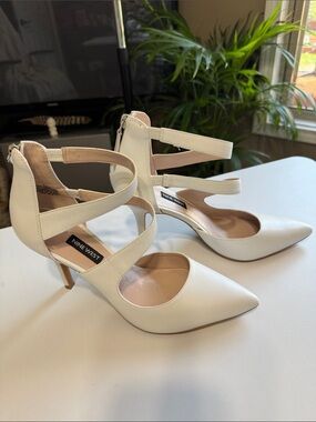 Nine West White Strappy Pointed-Toe Heels